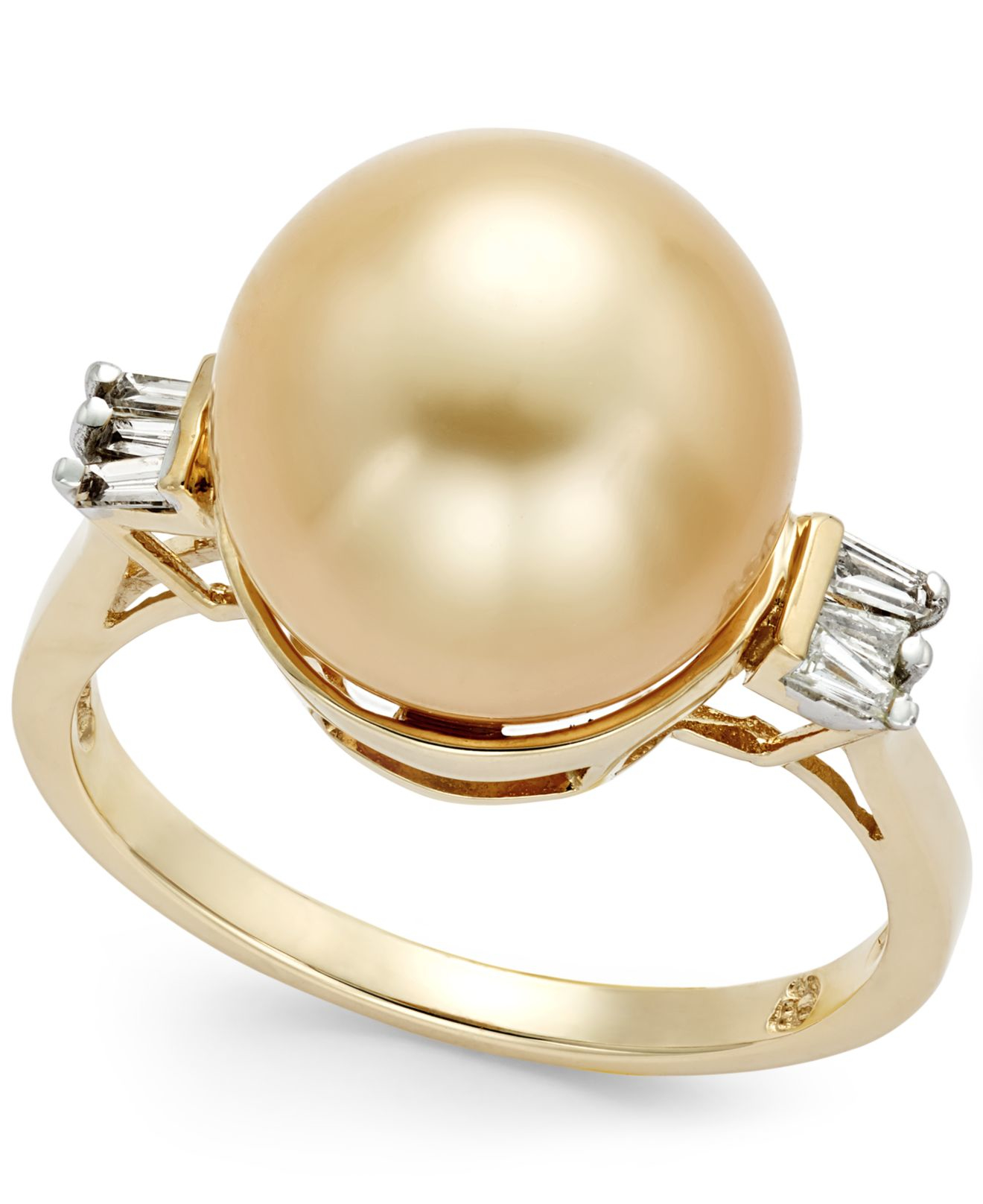 Macy's Cultured Golden South Sea Pearl (11mm) And Diamond Ring (1/6 Ct
