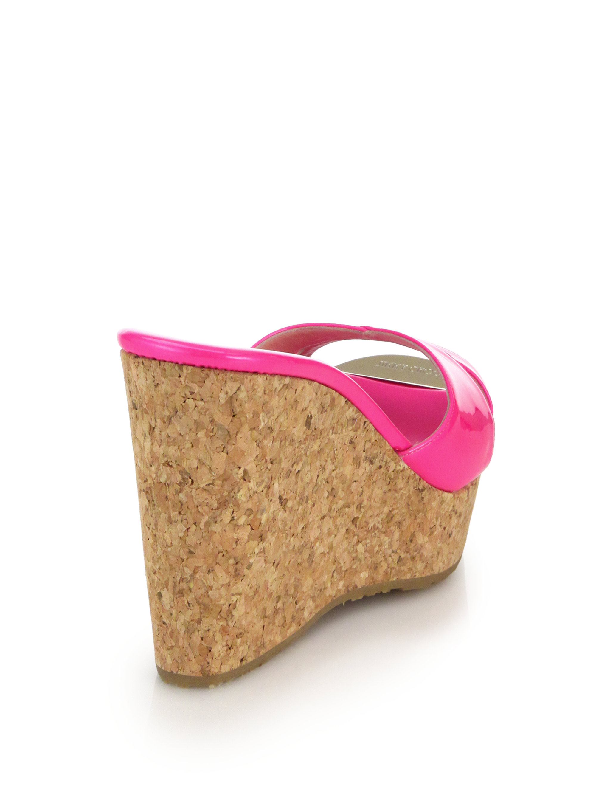 Jimmy Choo Perfume Metallic Leather & Cork Wedge Mule Sandals in Pink - Lyst
