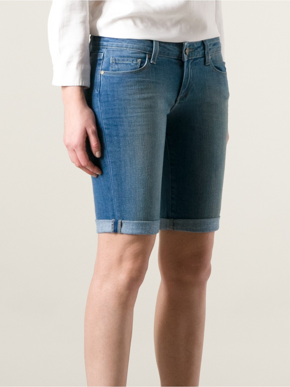 PAIGE Jax Knee Length Denim Shorts in Blue Lyst