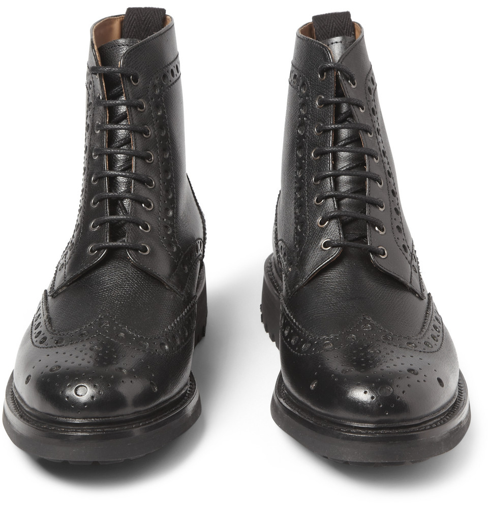Lyst - Foot The Coacher Fred Textured-leather Brogue Boots in Black for Men