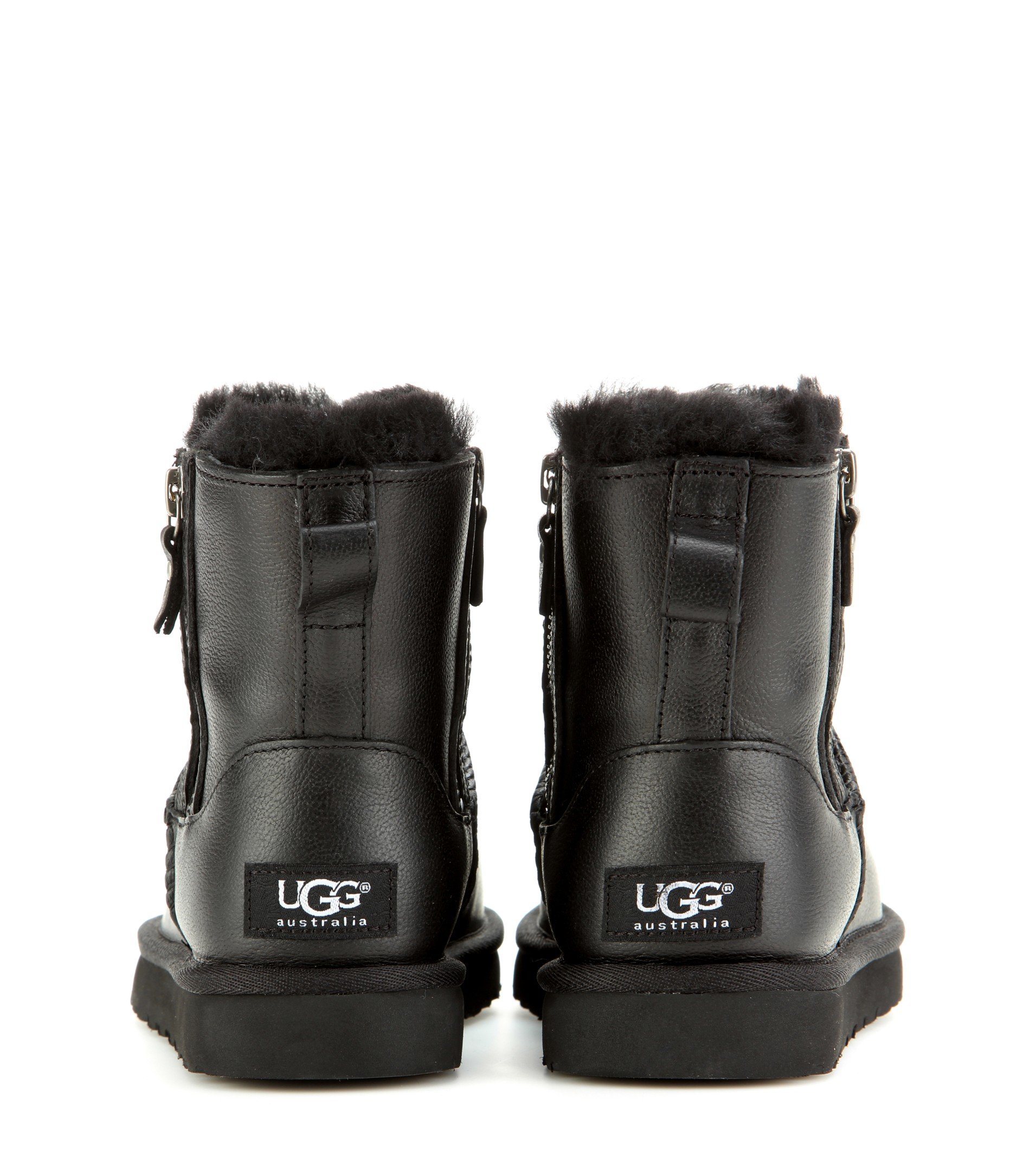 UGG Classic Mini Double Zip Leather Ankle Boots in Black - Lyst