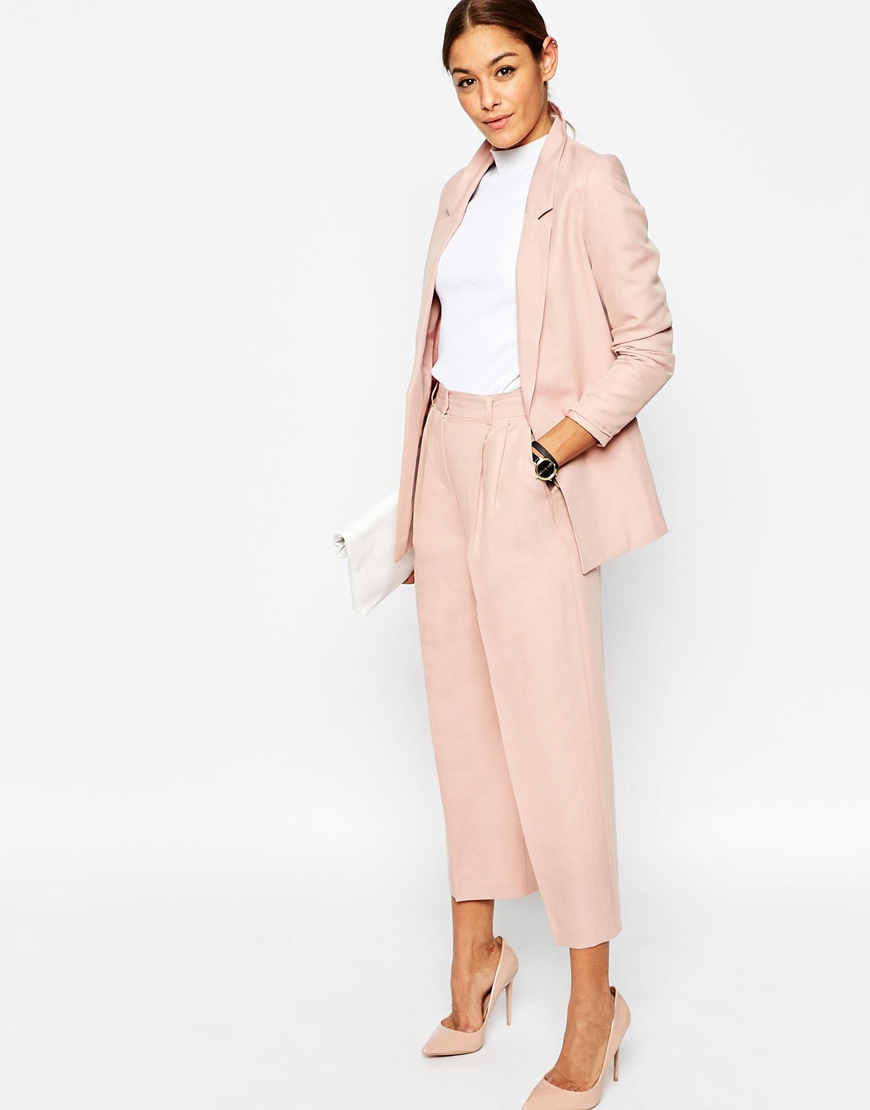 ASOS Premium Linen Suit Culottes in Pink | Lyst