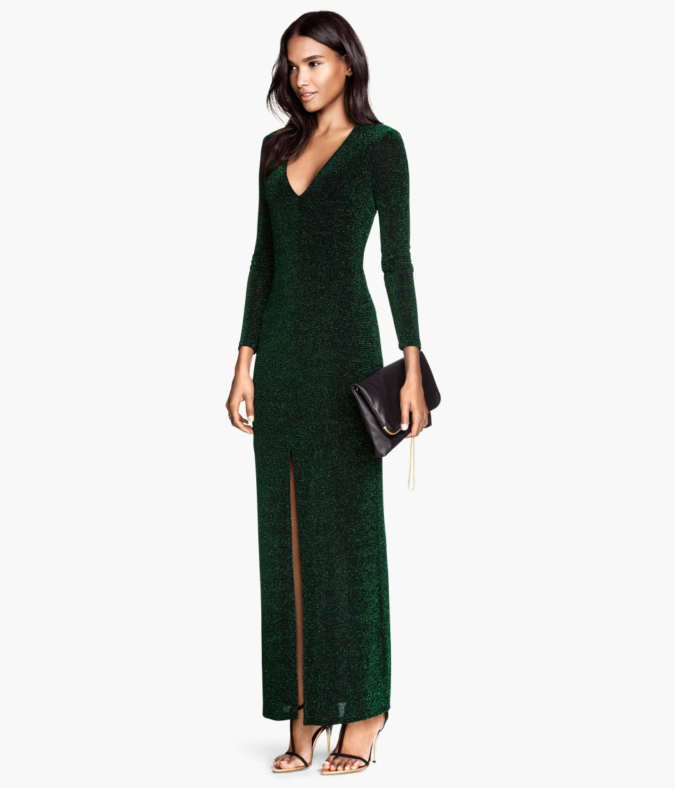 H&M Glittery Maxi Dress in Green - Lyst