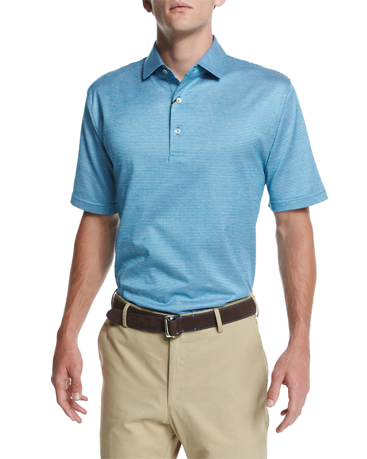 Peter millar Jacquard-stripe Lisle-knit Polo Shirt in Blue ...
