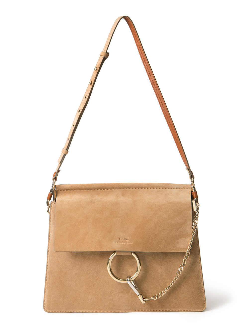 faye suede patchwork shoulder bag, gray - chloe