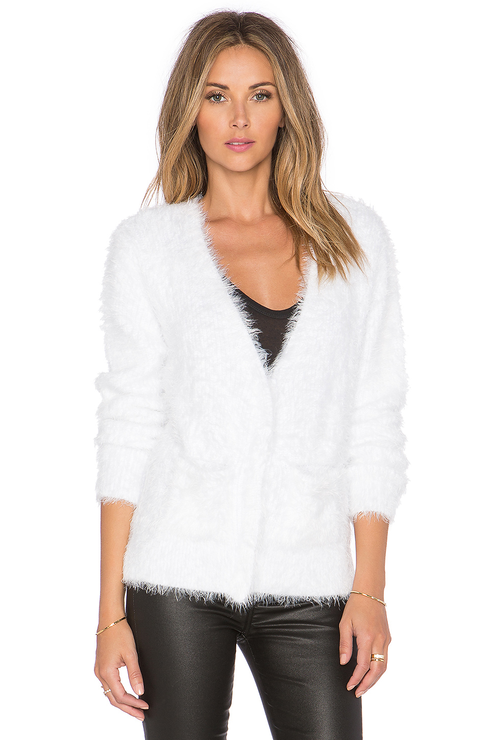 White fuzzy wrap sweater shirts for women lilly