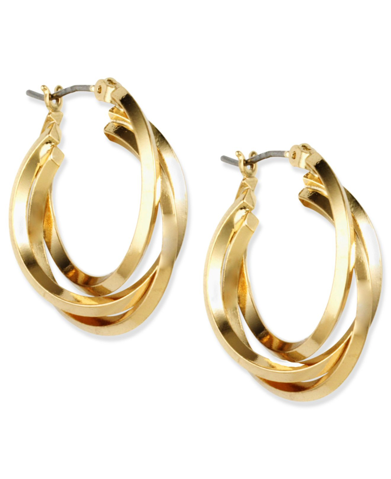 Anne klein Gold-tone Three Ring Hoop Earrings in Metallic | Lyst