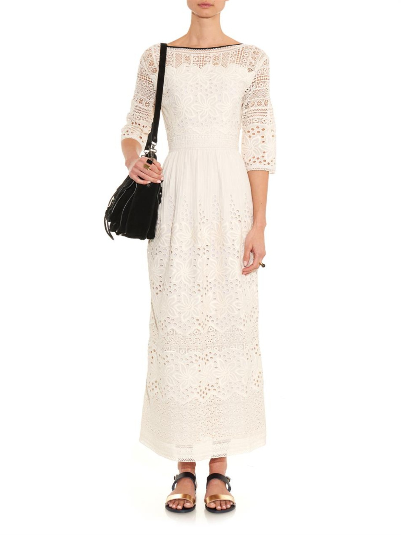 talitha v back crochet cotton dress in white lyst talitha v back crochet cotton dress in white lyst