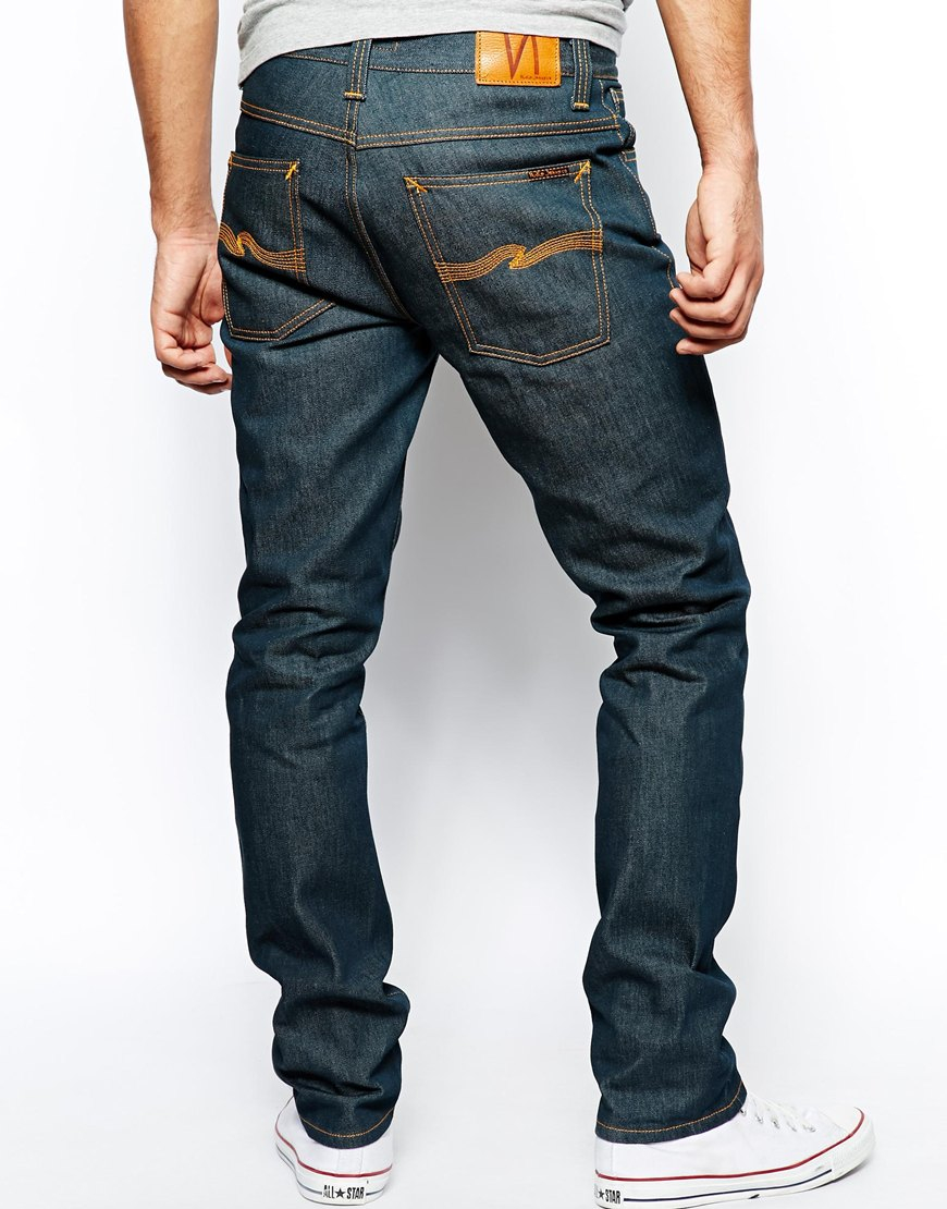 Nudie jeans Grim Tim Slim Fit Organic Dry Greencast in Blue for Men | Lyst