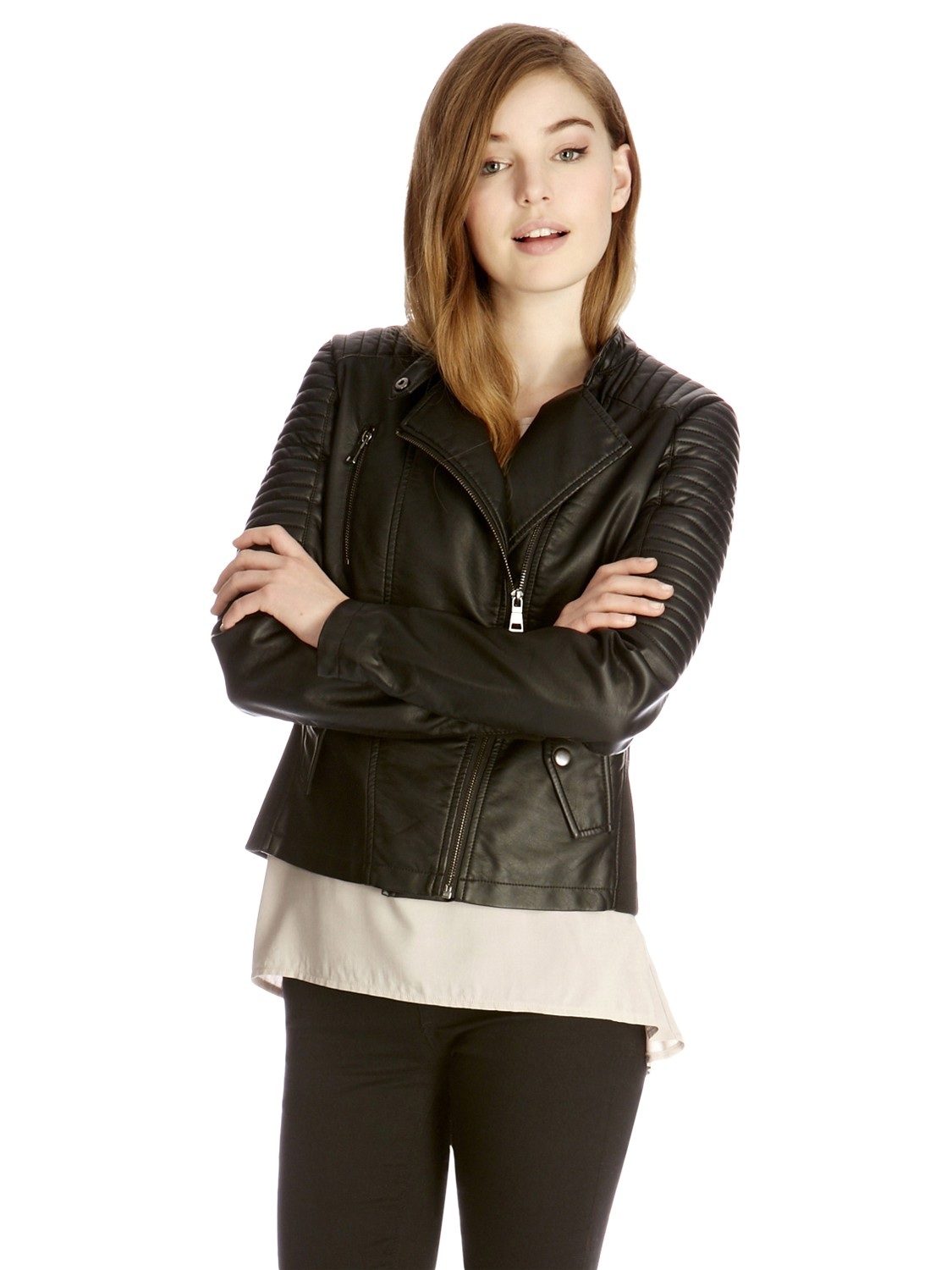 Oasis Sophie Collarless Faux Leather Jacket In Black Lyst Gallery Women S Collarless Jackets Leather