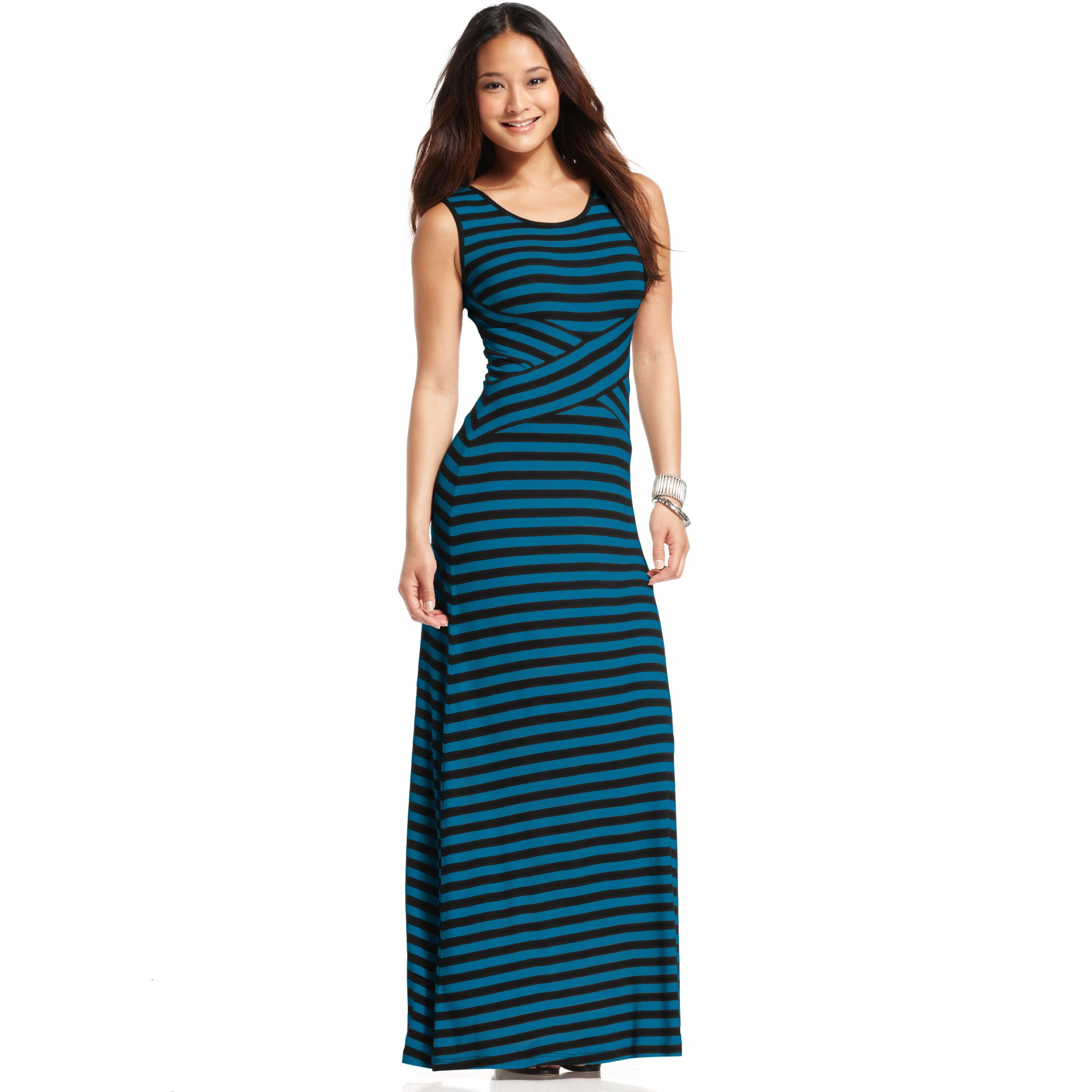 Eci Sleeveless Striped Maxi Dress in Blue | Lyst