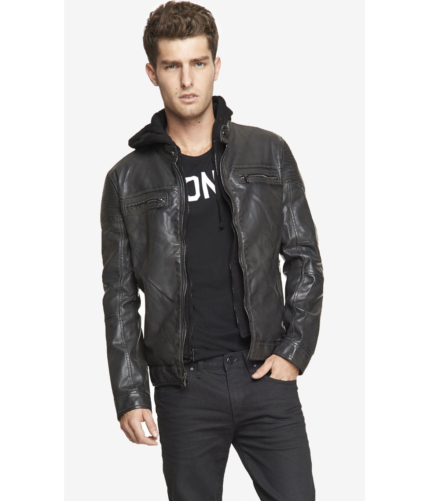 Express Ribbed Minus The Leather Hooded System Jacket In Black Gallery