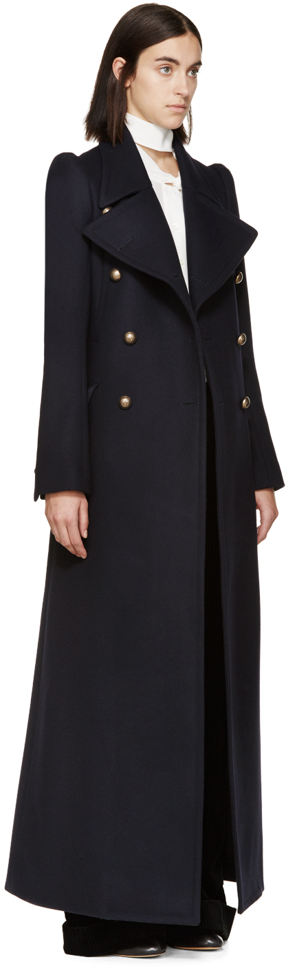 Chloé Navy Wool Double_breasted Long Coat in Blue | Lyst