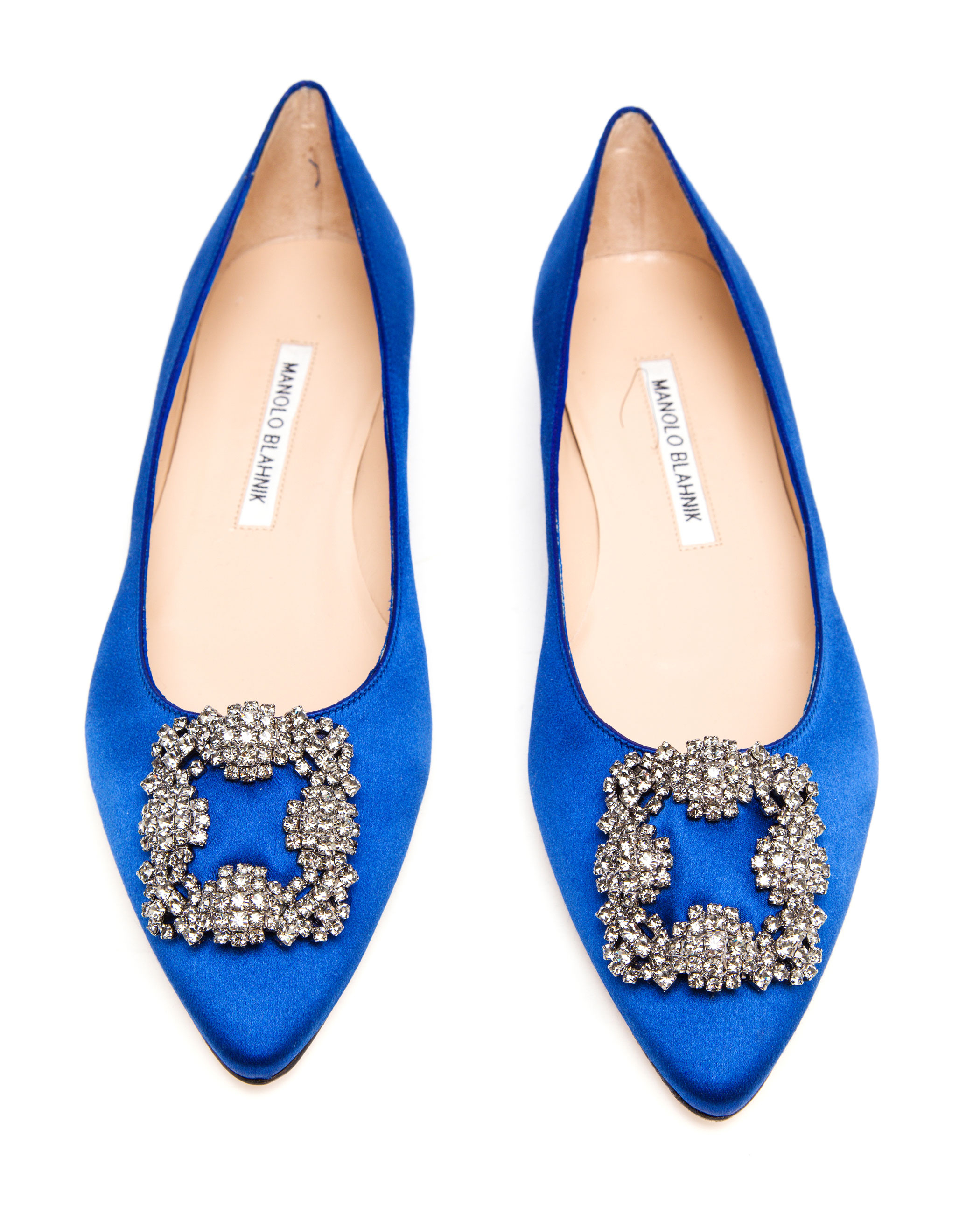 Manolo Blahnik Hangisi Embellished Satin Flats in Navy (Blue) - Lyst