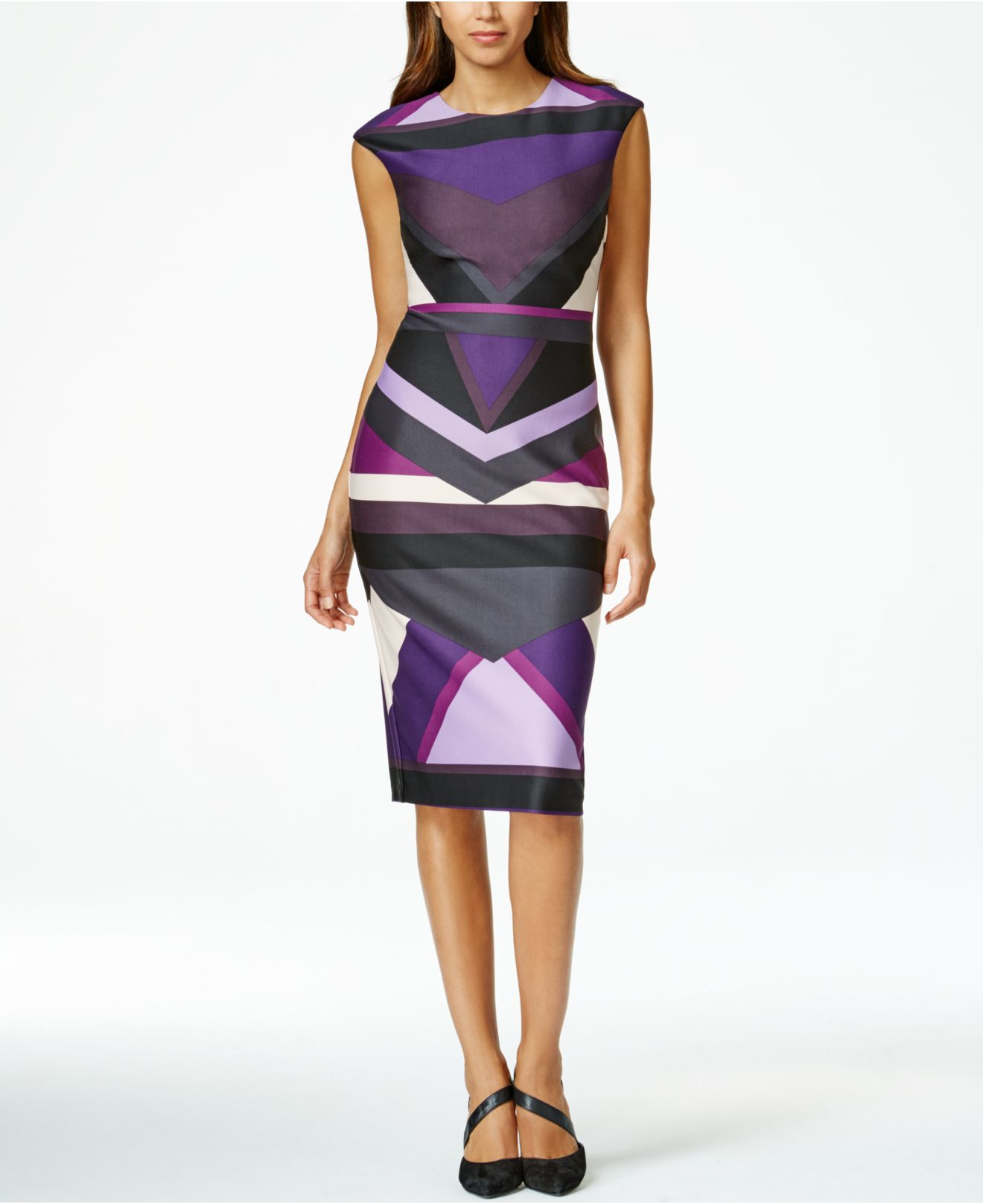 Vince Camuto Capsleeve Geometricprint Sheath Dress in Blue Lyst