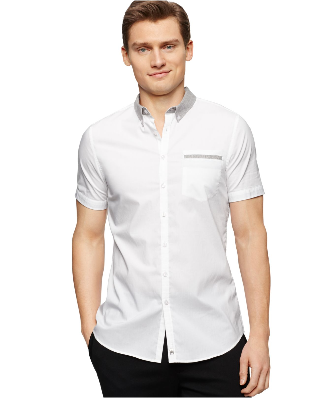Lyst Calvin Klein Colorblock ButtonDown Shirt in White for Men
