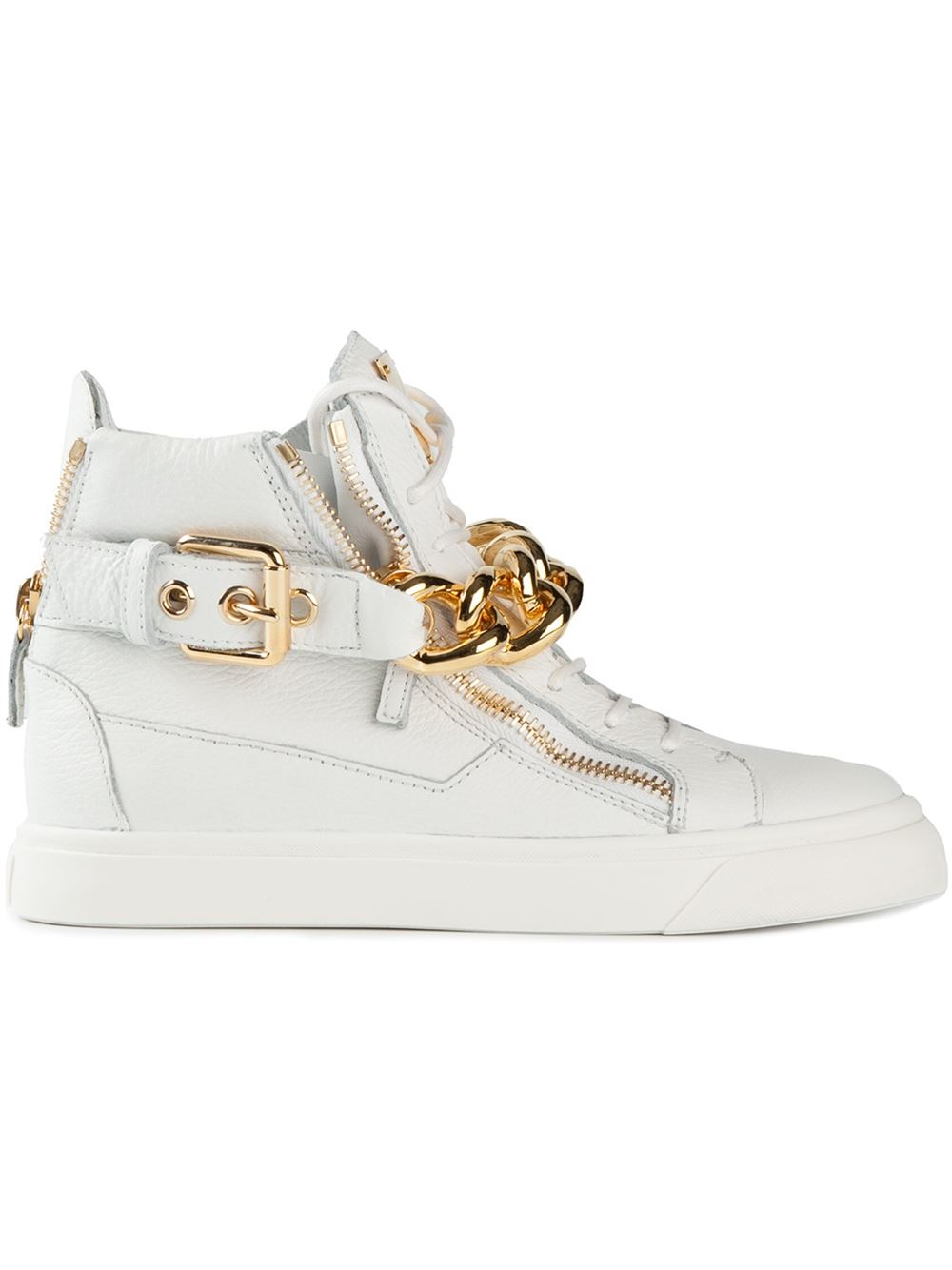 mild Somatisk celle velstand Giuseppe Zanotti Gold Chain Sneakers in White - Lyst