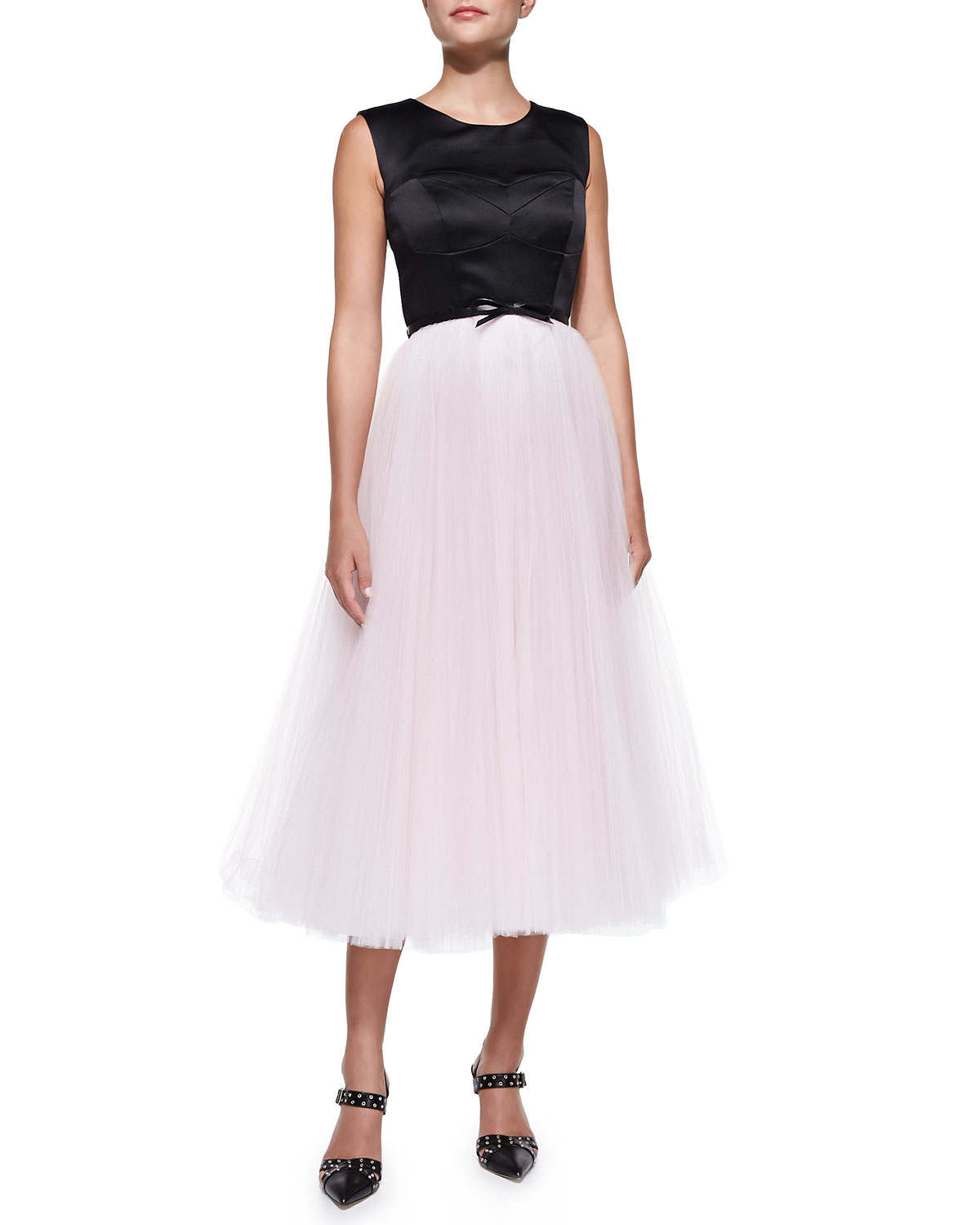 Milly Sleeveless Bustier Cocktail Dress W/ Tulle Skirt in Pink (blush