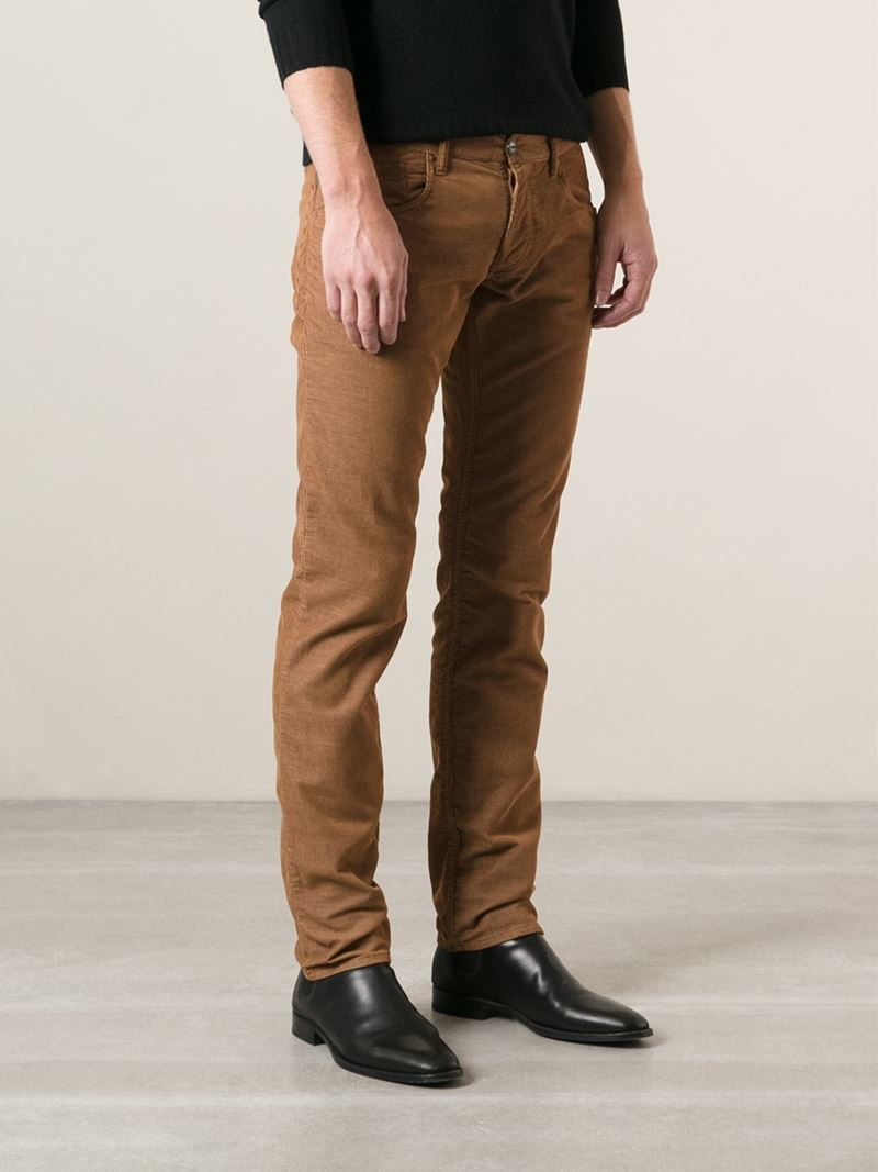Armani Jeans Corduroy Slim Fit Trousers in Brown for Men | Lyst