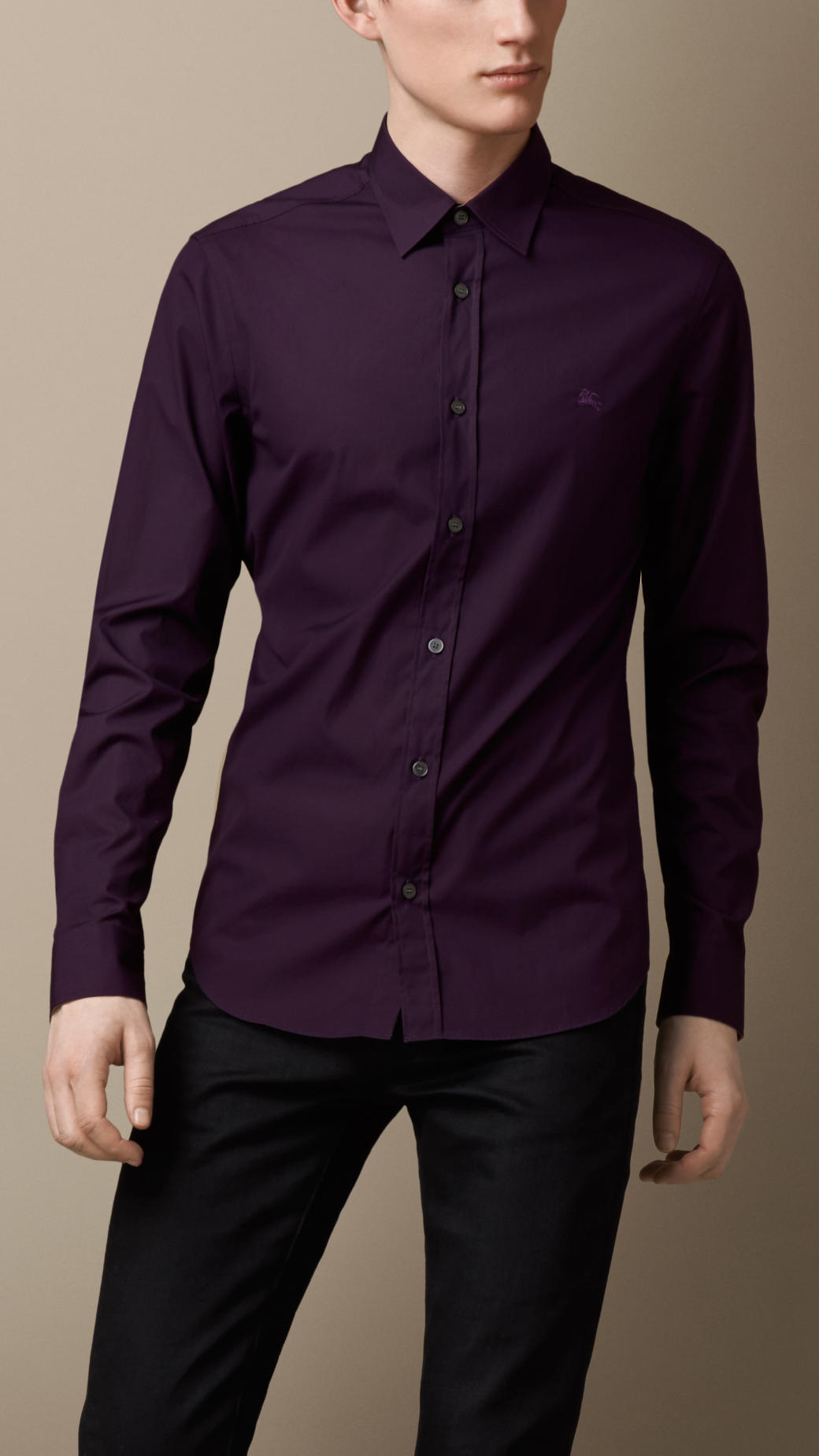 Burberry Check Detail Stretchcotton Shirt in Purple for Men | Lyst