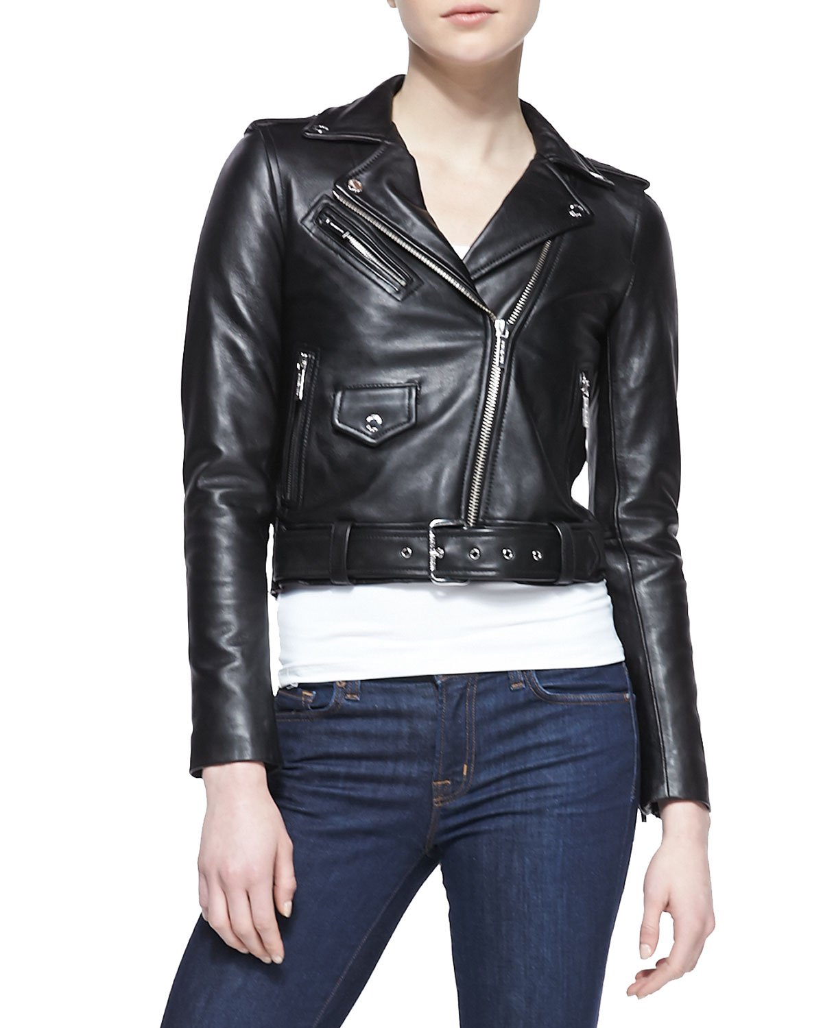 Michael Kors Black Cropped Belted Moto Jacket