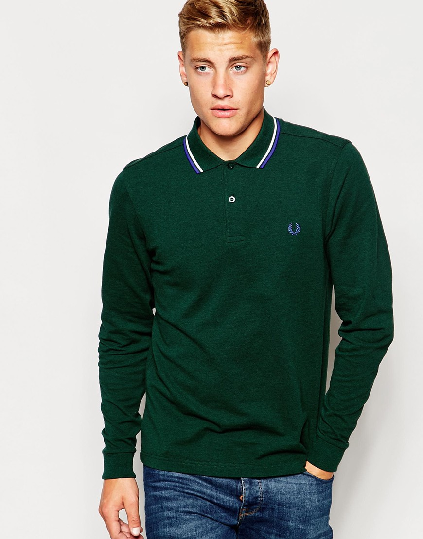 fred perry long sleeve twin tipped polo shirt