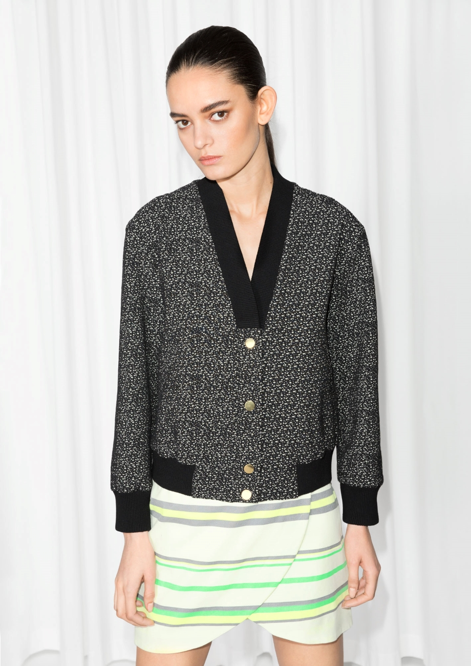 & Other Stories Cotton Speckle Jacquard Bomber Jacket in Black - Lyst