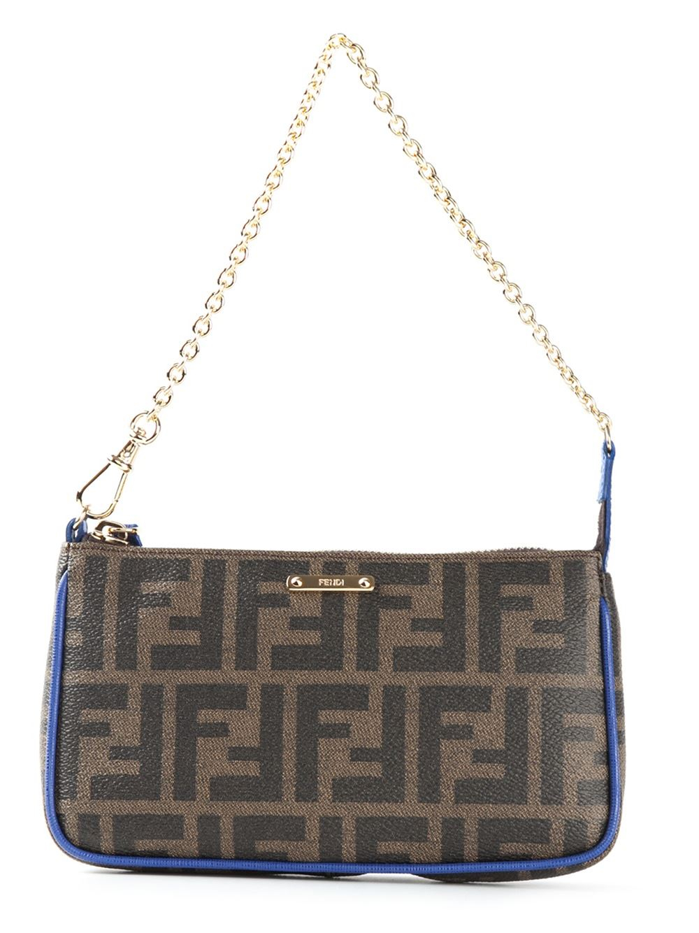 FENDI: leather bag with FF logo - Brown