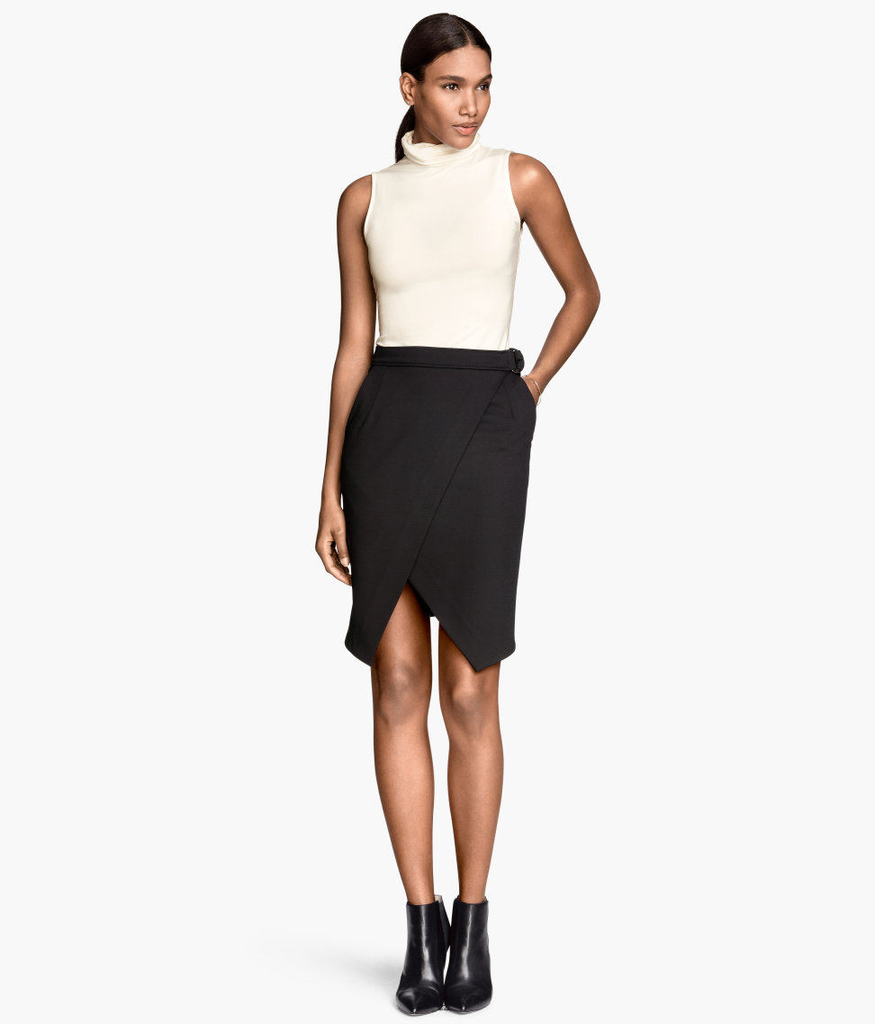 h&m black wrap skirt