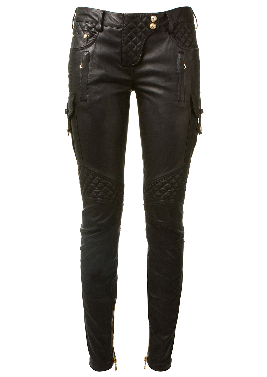 Balmain Black Embossed Leather Biker Pants in Black | Lyst