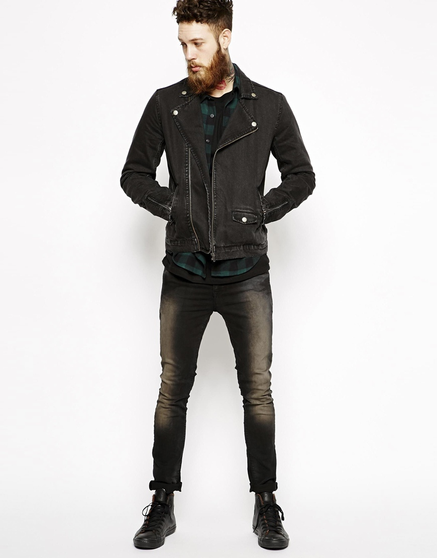 Lyst Asos Denim Biker Jacket In Black For Men Gallery