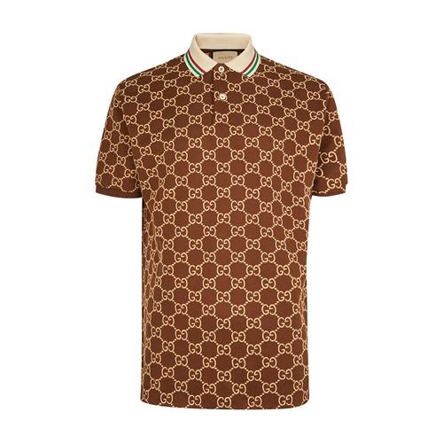 Gucci Men's XXXL Brown Diamante Logo Web Polo Shirt 114g12