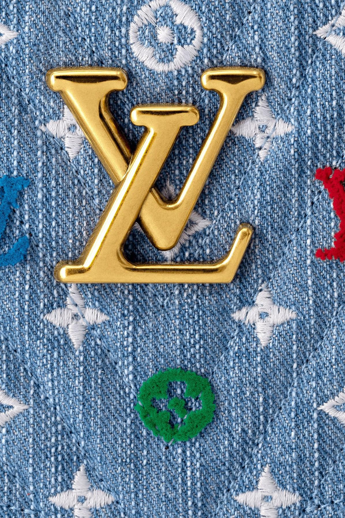 Louis Vuitton Embroidered Monogram Denim New Wave Chain Pochette Blue