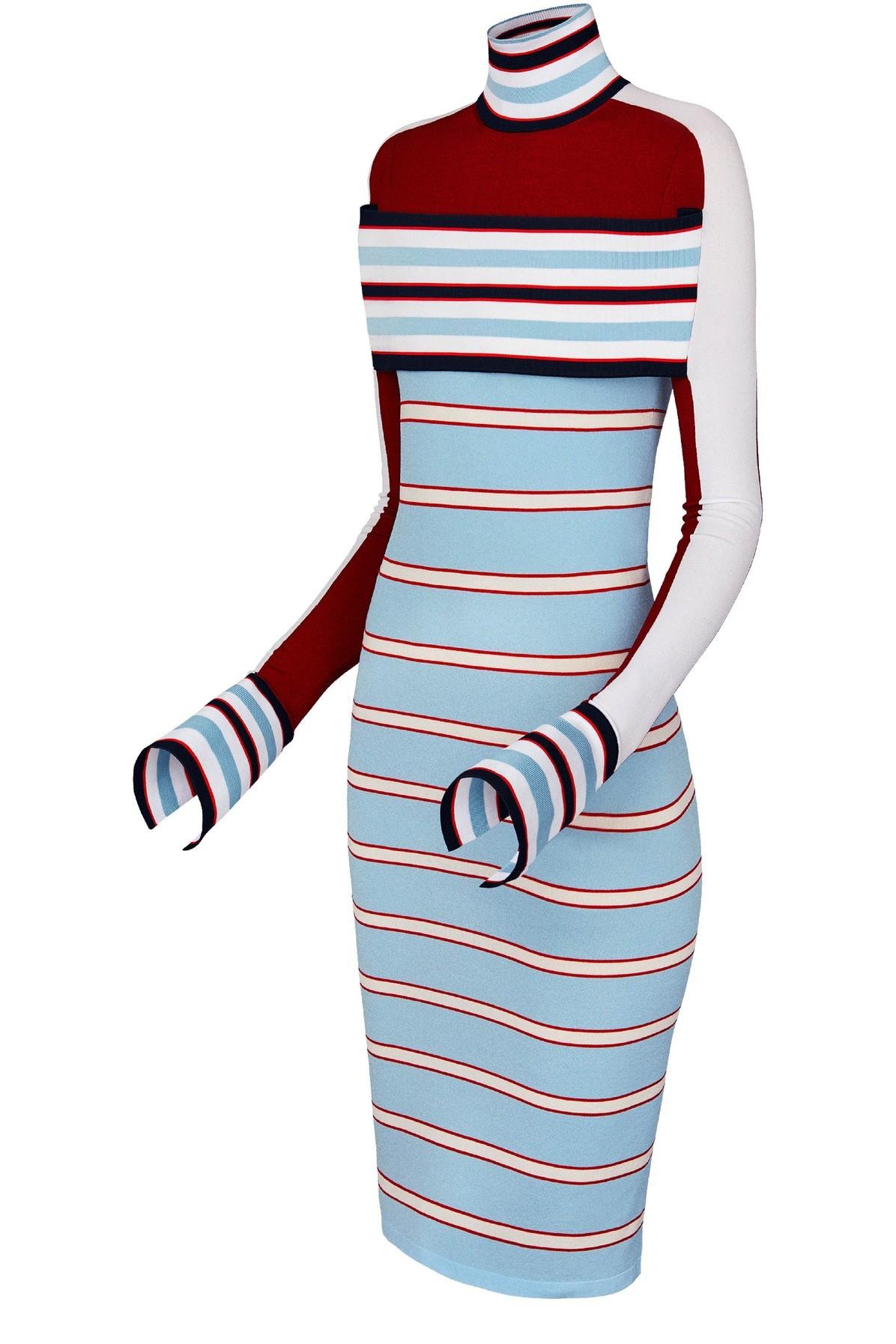 Louis Vuitton Striped Turtle Neck Knit Dress With Band in Blue