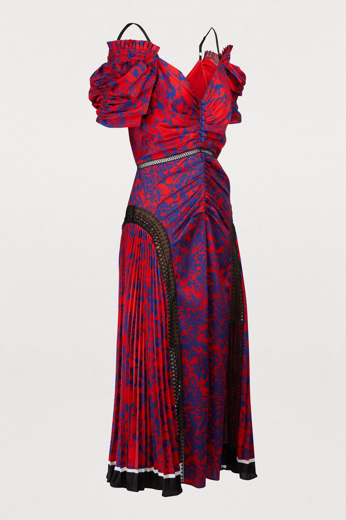 Self-Portrait Off Shoulder Floral Printed Satin Dress in Red | Lyst Canada