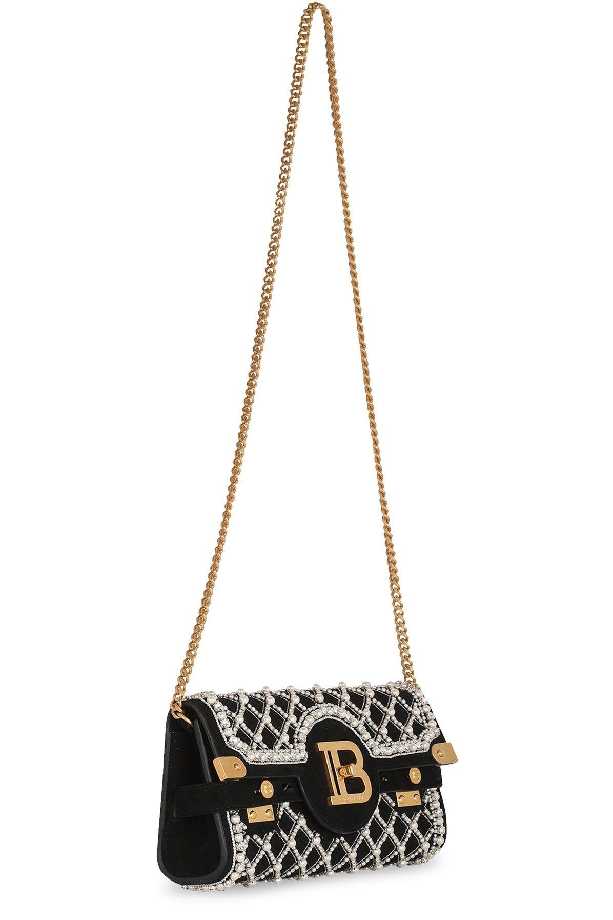 Balmain B-buzz 23 Clutch Bag With Embroidery in Black | Lyst