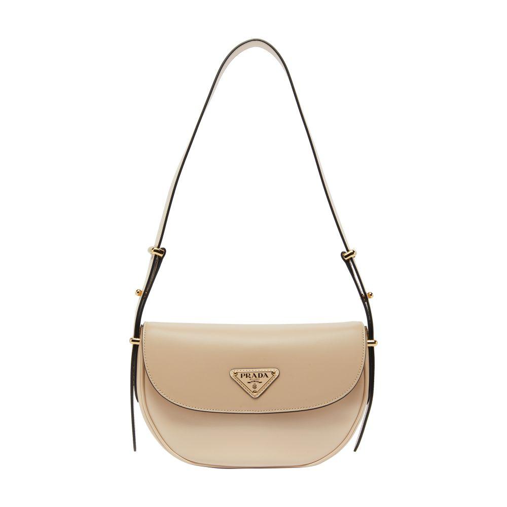 Prada Arqué Leather Shoulder Bag With Flap in Natural Lyst