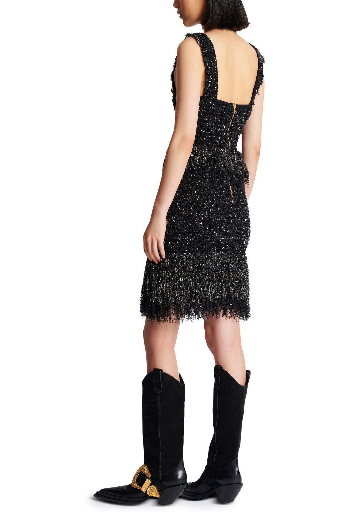 Fringed lurex tweed dress