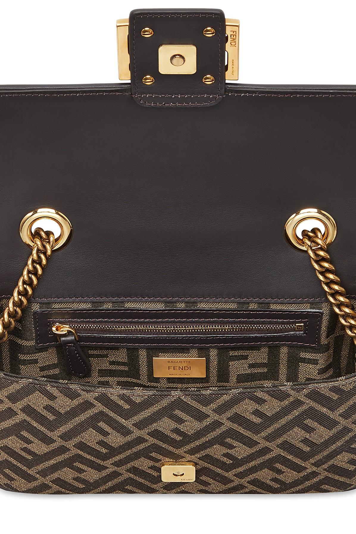 FF Tapestry Fabric ☆FENDI☆ Baguette Chain Midi バッグ GLEY $3100 NEW Fendi Baguette Chain Midi FF jacquard logo fabric