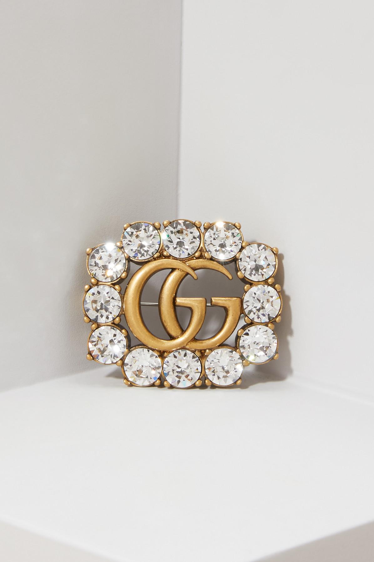 Gucci Double G crystal-embellished Brooch - Farfetch