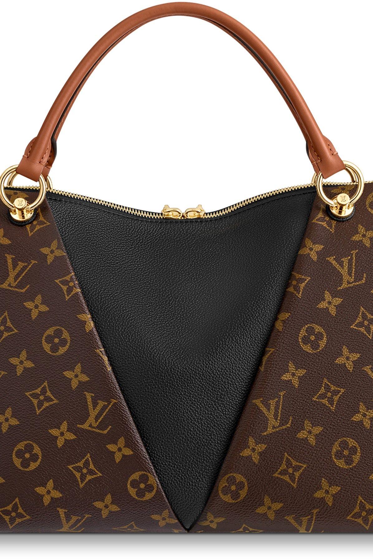 Louis Vuitton V Tote Monogram Canvas Leather Shoulder Bag Black
