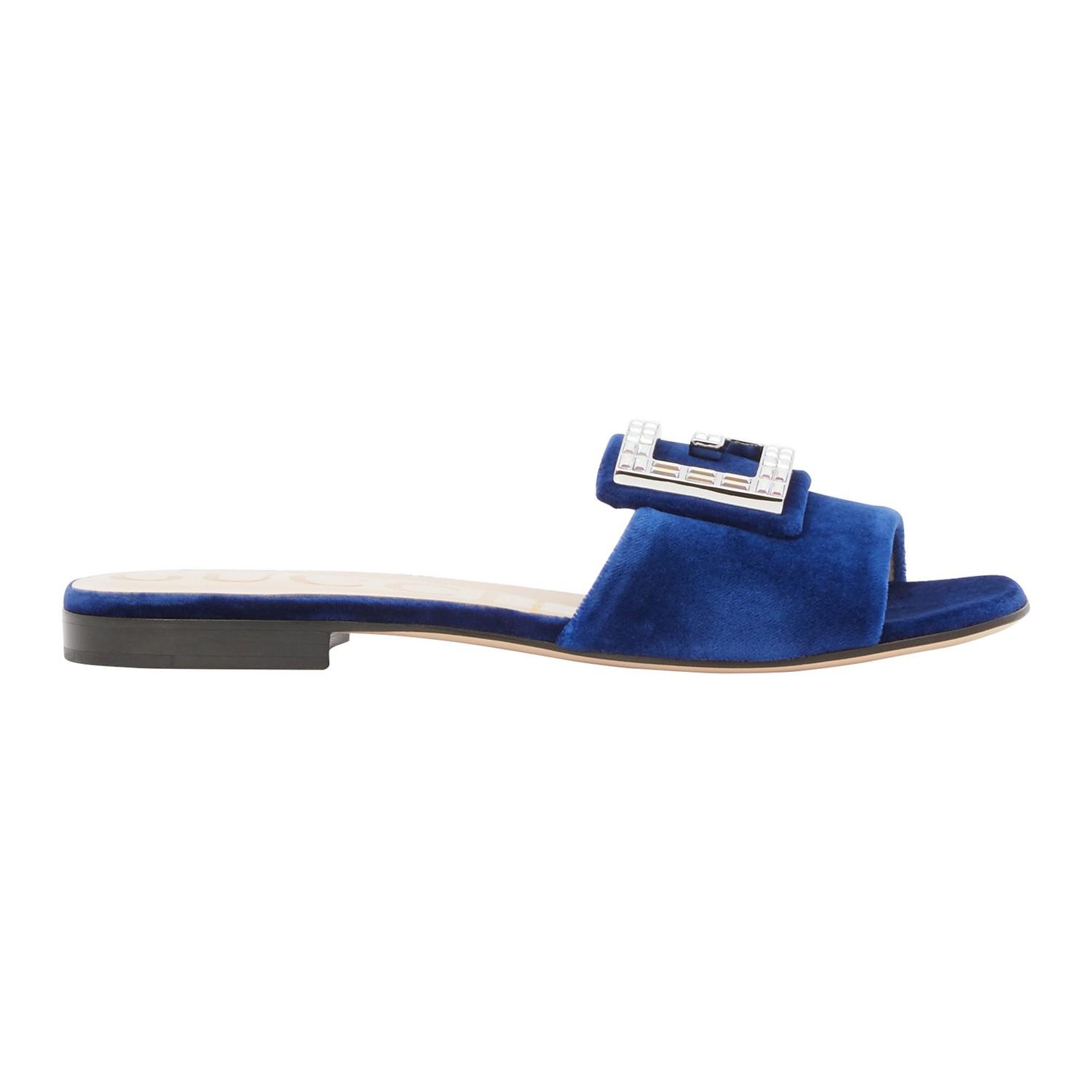 blue velvet mules