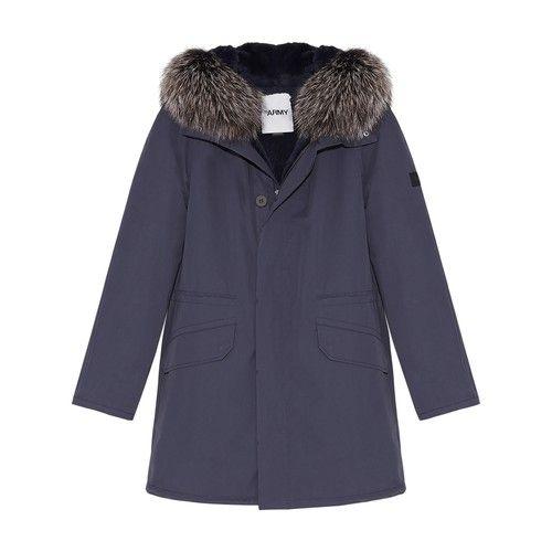 Yves Salomon Fur And Technical Cotton Iconic Parka in Blue for Men | Lyst