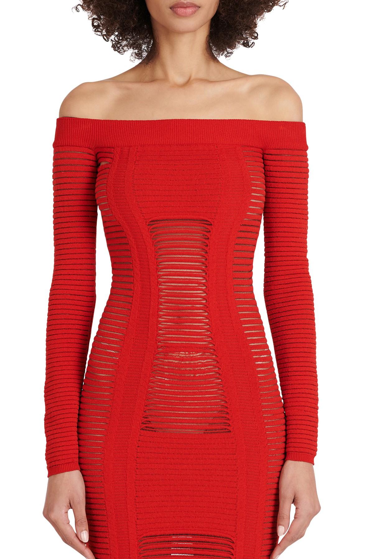 Balmain Knit Bustier Dress in Red 