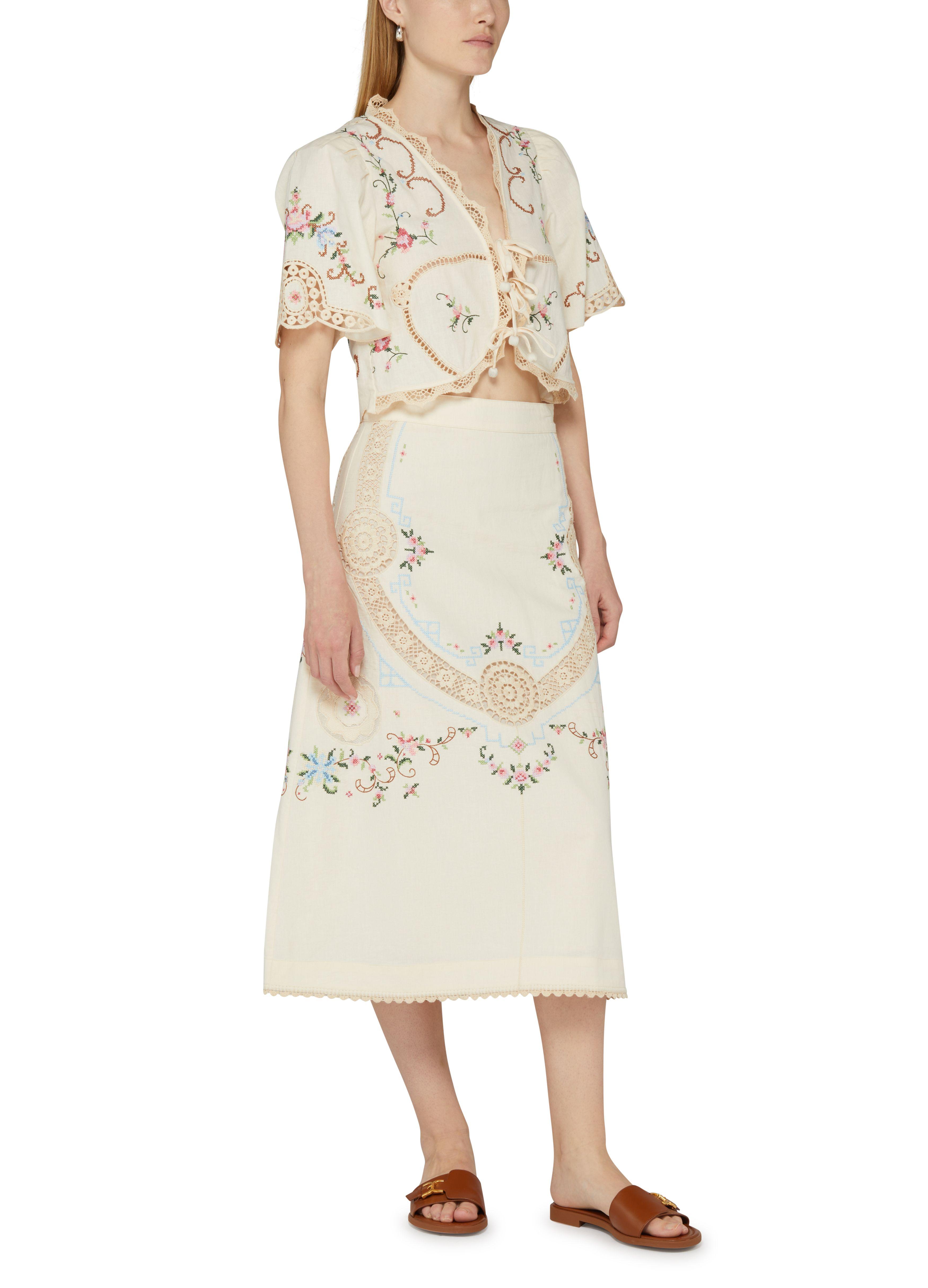 Sea Edwina Embroidery Skirt in Natural | Lyst