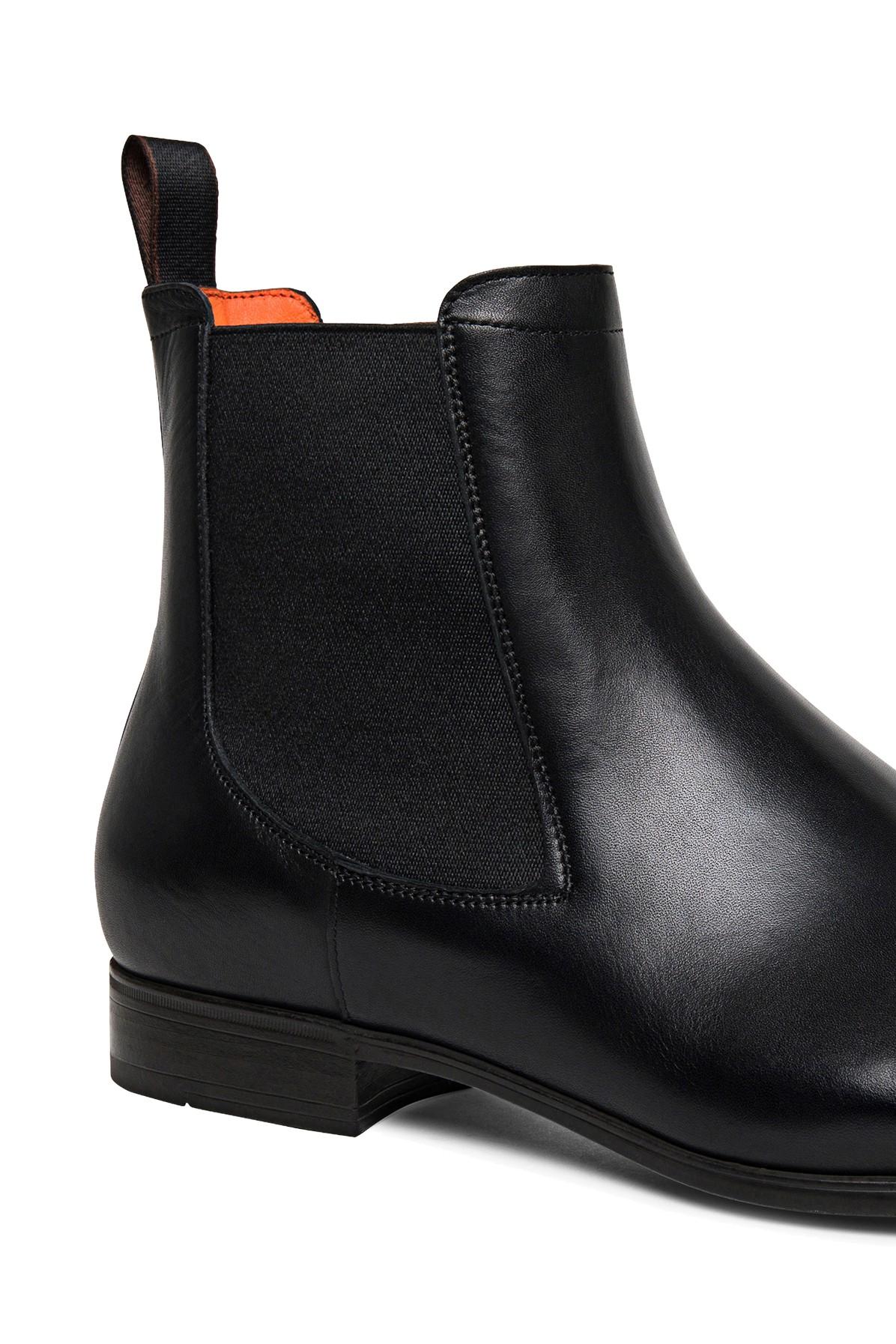 Santoni Leather Chelsea Boots in Black 