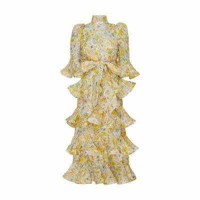 Zimmermann Harmony Tiered Midi Dress in Metallic | Lyst Zimmermann Harmony Tiered Midi Dress in Metallic | Lyst