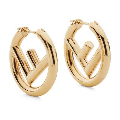 Fendi F logo Large Hoop Earrings in Metallic Lyst