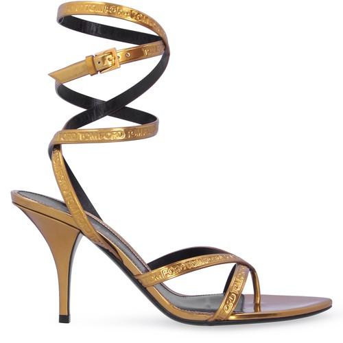 Tom Ford Logo Ankle Wrap Thong Sandals In Metallic Lyst