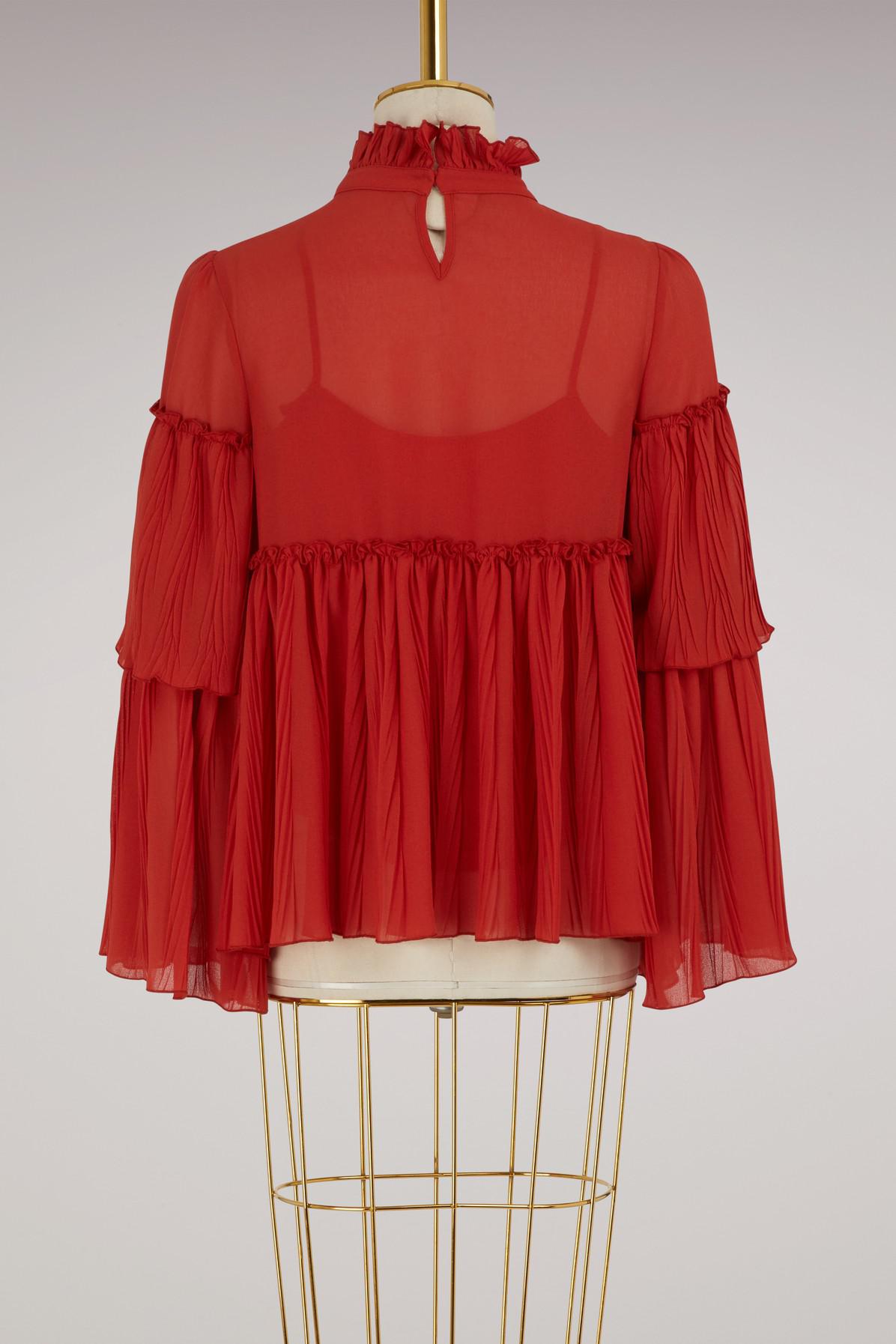 See By Chloé Denim Pleated Top in Earthy Red (Red) - Lyst